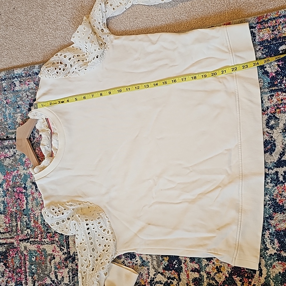 Boden off-white sweater with broderie anglaise sleeves US size 14 - Picture 9 of 10